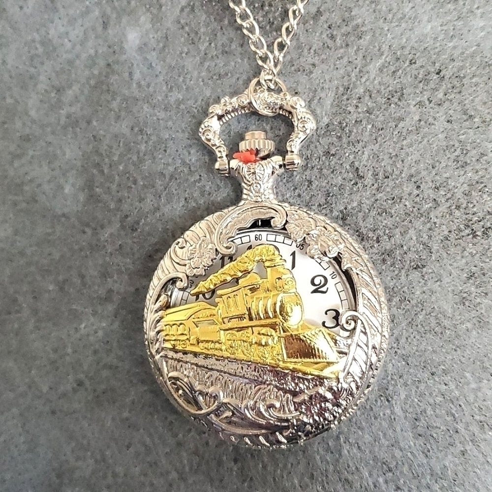 Golden Train Pocket Watch Gold Plated Stainless Steel